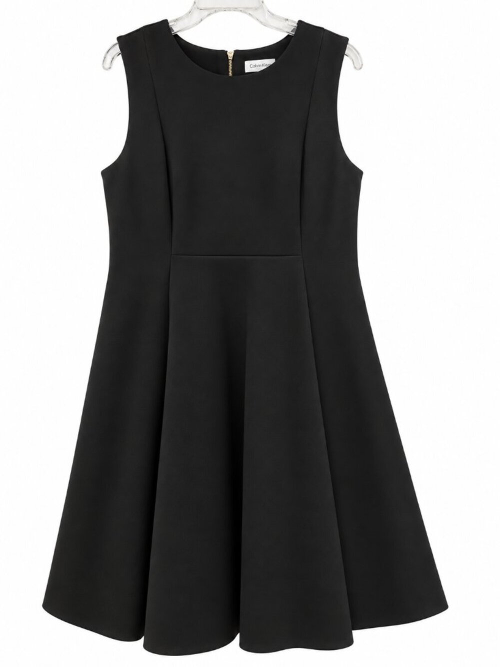Calvin Klein 18W Black Fit & Flare Midi Dress NWT Gold Zipper Plus Size